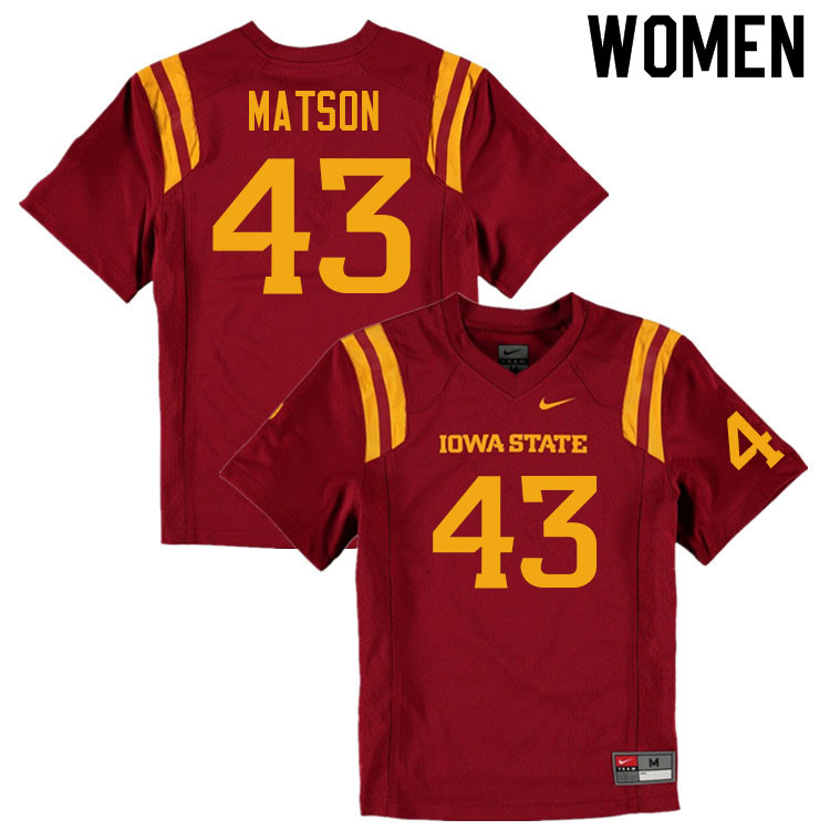 Women #43 Caden Matson Iowa State Cyclones College Football Jerseys Sale-Cardinal